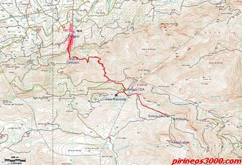 mapa ascenso al refugio y al montcabrer