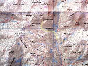 Mapa de la Buchaquera. Vía en amarillo.