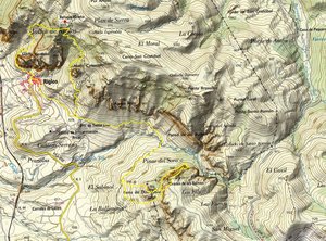 Mapa de Riglos  procedente de Iberpix. Vía en amarillo.