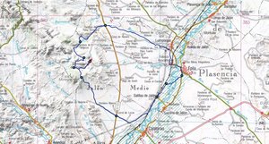 Mapa de la zona e itinerario realizado. Fuente: www.ign.es