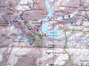 Mapa de la Canal del Palomo. Vía en verde.