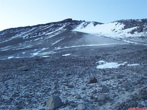 Día 24 - Nevado Ojos del Salado - 6893 m
Amanecer en el acarreo bajo el nevero