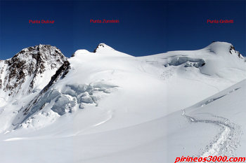 LAs 3 puntas del Monte Rosa. El refugio está en la cima de la punta Gnifetti