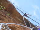 Antes de que se escape le saco otra foto al compi mientras pasa el puente colgante. Está totalmente encima de mi. Ferrata Cágate Lorito.